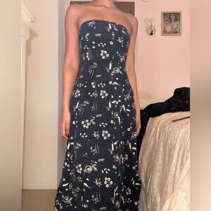 Mila Strapless Midi Dress- Dark Indigo Pattern
